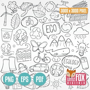 ECO, Doodle-Icons Vektor. Recycle Doodle Icons Clipart. Set Skizze Linie Symbol Färbung Handgezeichnete Sammlung Gekritzel Färbung Skizze.
