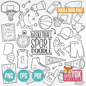 Icônes de griffonnage de sport de PANIER, ensemble de cliparts d'albums de basket-ball, outils de tampon de clip art d'objets à colorier, collection de dessins au trait dessinés à la main.