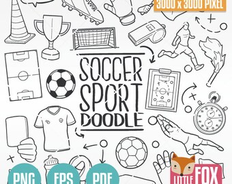 Soccer Doodle Icons: Sport Clipart, Scrapbook Set (Digital Download)