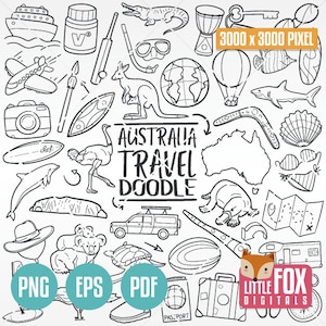 AUSTRALIA Vector Icons. Australian Traditional Doodle Icons. Clipart Scrapbook. Australia Hand Drawn Line Art. Artwork ClipArt Coloring