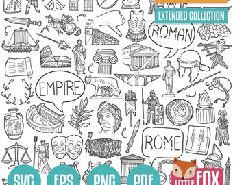 ROMAN EMPIRE SVG, Doodle icon vectors. Art History Doodle Icons Clipart. Ancient Rome Hand Drawn. Gladiator Line Design Coloring Sketch.