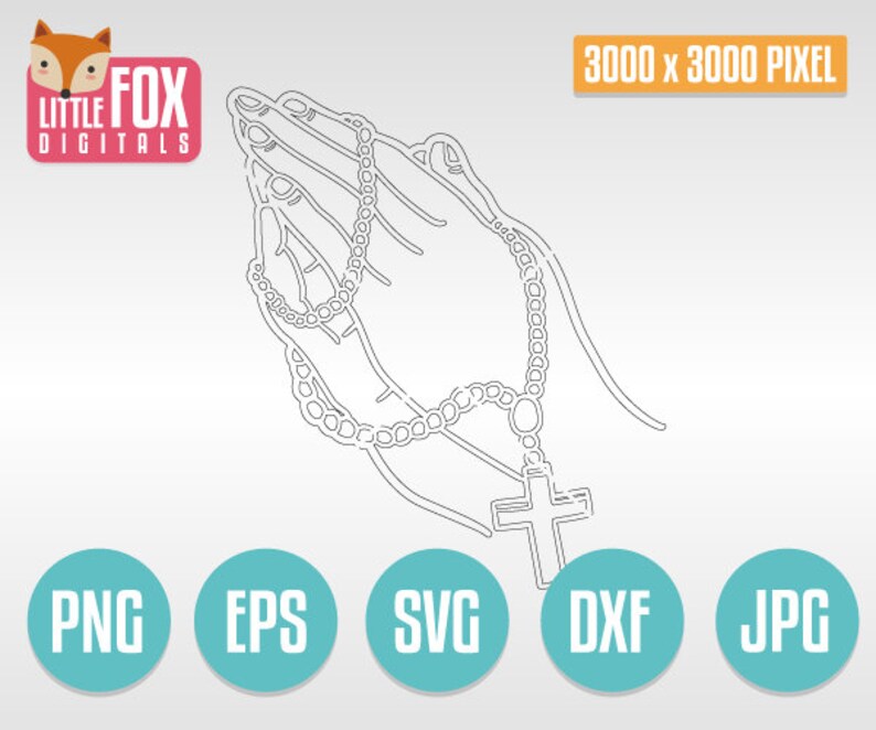 Religion File Vector Vintage design Cross Decor Print Silhouette Cut Design Vector. PRAYING HANDS with ROSARY doodle cuttable design
