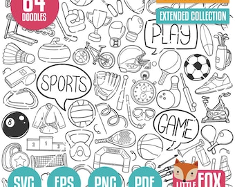 SPORT BUNDLE SVG, Doodle Icons. Ball Workout Doodle Icons Clipart. Exercise Game Play Hand Drawn. Athletics Line Art Design Set Artwork.