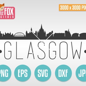 SVG-vector GLASGOW SCHOTLAND. Schotse Svg Skyline. Svg-bestand knippen illustraties. Snijdend Europa-ontwerp. Silhouet Vector Svg Cityscape Horizon.