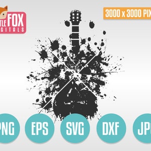 MUSIK GITARRE TUN. SVG Rock and Roll Schneidbares Design. Silhouette Cameo Cricut. Schnittdatei. Aquarell Instrument, Vektor, Silhouette. Aufkleber geschnitten.