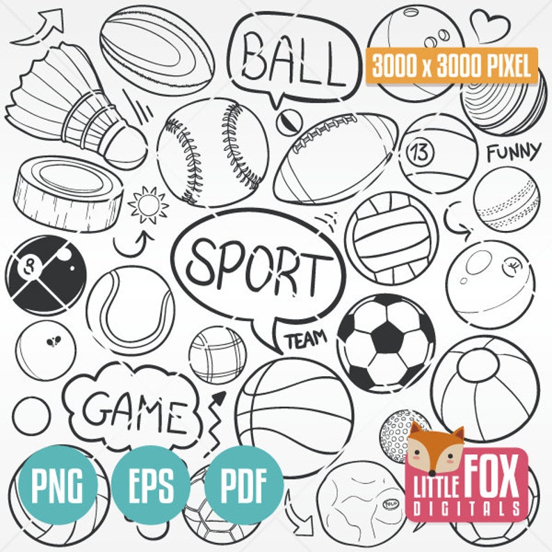 SPORT BALLS, Vector Doodle Icons. Training Sport Doodle Icons Clipart ...