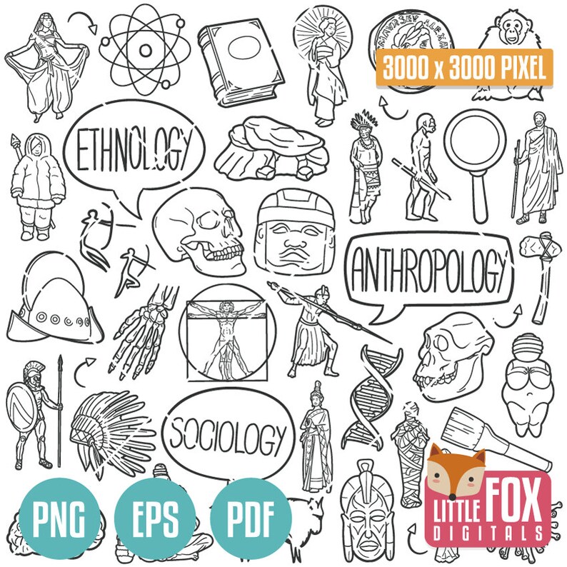 SOCIAL SCIENCES Bundle. Cultural Studies Doodle Icons. Scientist Clip ...