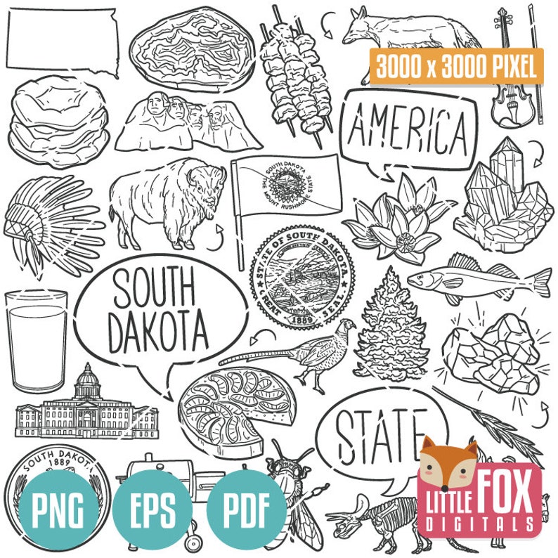 SOUTH DAKOTA State Symbols. American State Clipart. SD Sioux Falls ...