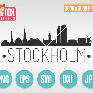 Vector SVG de ESTOCOLMO, SUECIA. Horizonte de Europa en formato SVG. Archivo de corte SVG. Diseño SVG. Silueta vectorial en formato SVG de paisaje urbano.