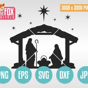 SVG NATIVITY SCENE. Baby Christ Clipart Christmas. Krippe Set Illustration.  Cut File Digital Design. Nativity Christmas Scene Cuttable.