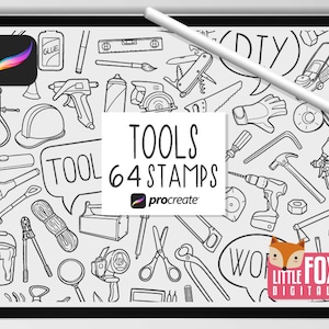 WERKZEUG STEMPEL, Procreate Pinsel, DIY Symbole, Handwerkzeuge Bundle-Doodles. Haus Reparatur Clipart Digitaler Planer. Handyman Scrapbook Set zum Ausmalen.