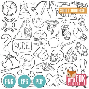 RUDE SYMBOLS, Doodle icon vectors. Problems Comic Words Design Clipart. Rage Angry Insult Hand Drawn Obscenity Clip Art Coloring Sketch.