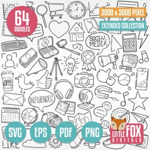 SOCIAL MEDIA, SVG Symbol Doodle Vektor. Technik Werkzeuge Traditionelle Doodle Icons Clipart. Set Hand Gezeichnete Soziale Netzwerke Kunstwerk Clip Art.