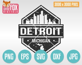 SVG Vektor DETROIT MICHIGAN USA Stempel. SVG Skyline. geschnitten Datei ClipArt. Plotterdatei geschnitten. Cameo Karte Vektor Silhouette Stadtbild Horizont.