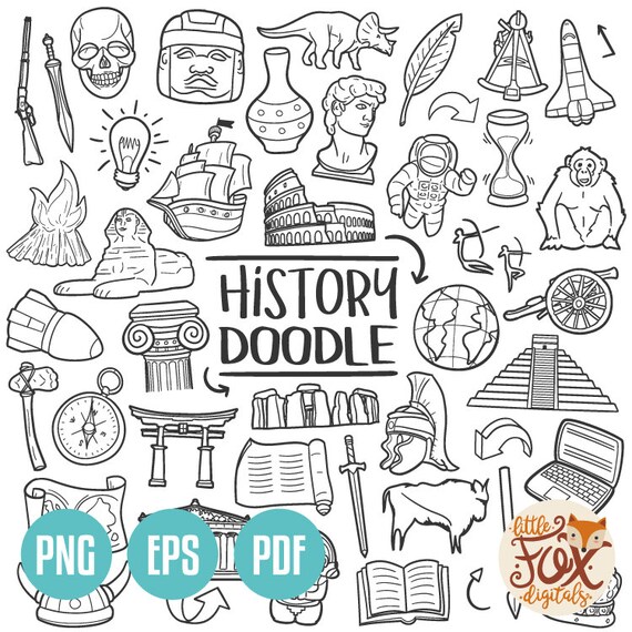 Vector Eps History Subject School Historical Design Doodle Icons Clipart Scrapbook Set Hand Drawn Line Art Design Clip Art Coloring Sketch - 