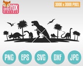 DINOSAURS Scene, Cuttable Design Svg. Dino Silhouette Cut file for cameo, cricut or decal. Landskape Scene Dinosaurs Vector Silhouette.