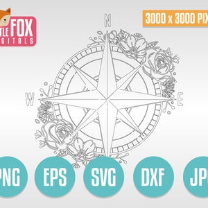 FLORAL Compass Star SVG. Compass Rose Star Wind. Compass Silhouette ...