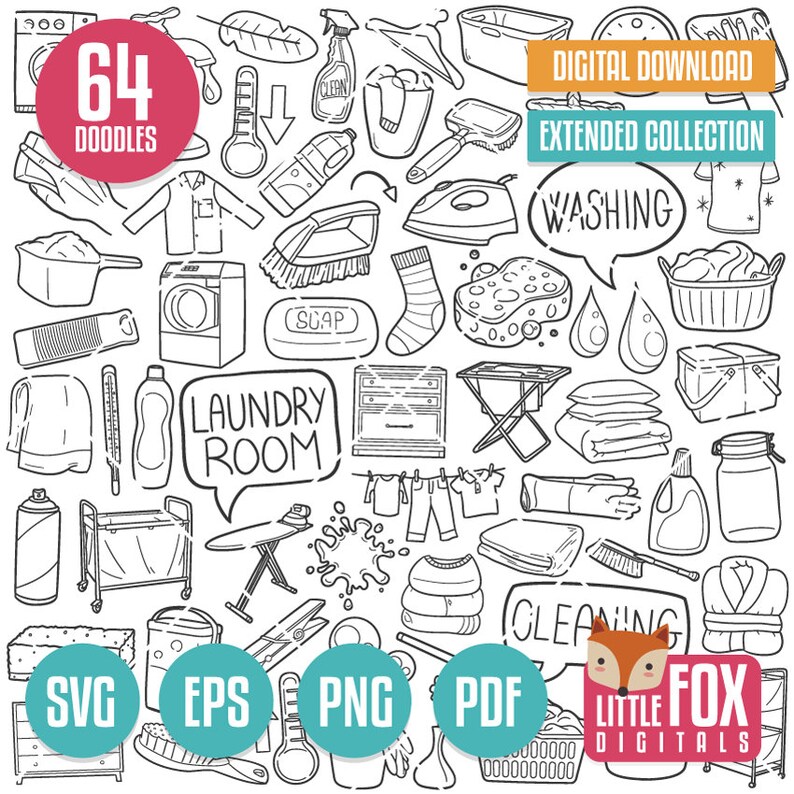 LAUNDRY SVG Doodle Vector Icons. Homeworks Doodle Symbols Clip Art. Set ...