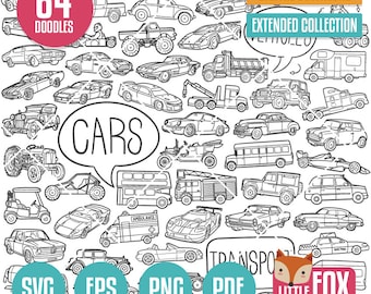 Car Doodle Clipart: Transportation Sketch Icons (Digital Download)