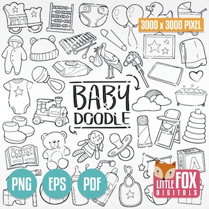 NEW BABY, doodle vector icons. New Born Newborn Nursery Art Cartoon First Shower Children Scrapbook. Coloring Hand Drawn Scribble Sketch.