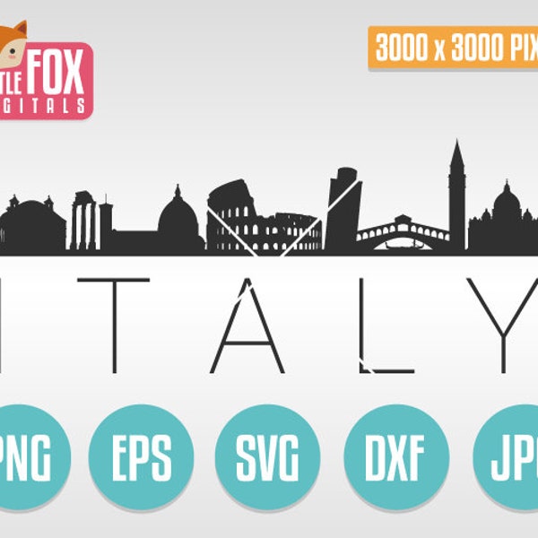 SKYLINE of ITALY, Famous Buildings and Monuments. Italian Cut File Skyline City Silhouette. Italy Europe Cities Design Silhouette Vector.