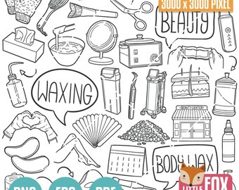 HAIR REMOVAL doodle vector icons. Clipart Set Design Artwork Stamp Body Wax. Hand Drawn Beauty Center Waxing and Skin Care Tools Sketch.