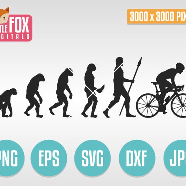 EVOLUTION of HUMAN Cyclist. Cuttable Design Svg. Silhouette file cut. History of Humanity Silhouette. Cycling Urban Sport Vector Silhouette.