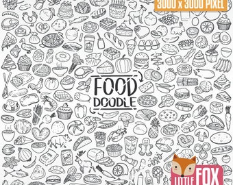 Essen Doodle Clipart Set, Handgezeichnete Skizze Icons (PNG, Digital Download)