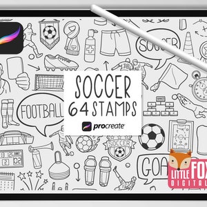 フットボール スタンプ、サッカー Procreate ブラシ、スポーツ アイコン、バンドル ドゥードゥル。ヨーロッパ フットボール デジタル ステッカー プランナー スクラップブック セット カラーリング。