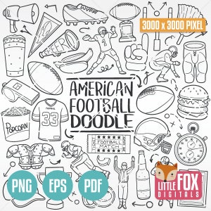 AMERIKAANS VOETBAL, Sport Doodle vector iconen. Doodle pictogrammen Clipart Scrapbook Set Hand getrokken lijntekeningen. Ontwerpset illustraties illustraties kleuren.