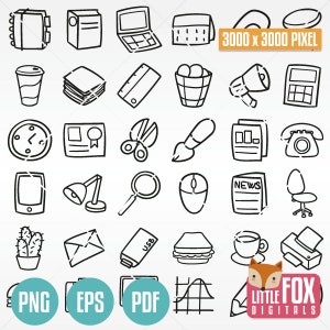 Office Doodle Vector Icons: Hand-Drawn Clipart Set (PNG, EPS, PDF)