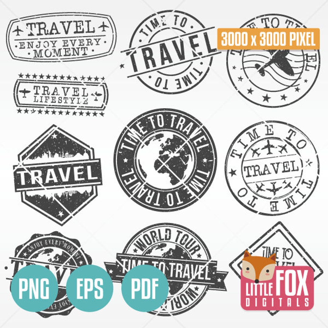 Vector Travel Stamps Tourism Passport Badge Decoration. Silhouette