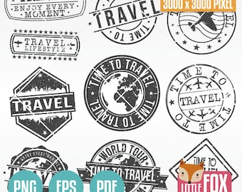 Vector Travel Stamps: Passport Badges, Tourism (PNG, PDF, EPS)