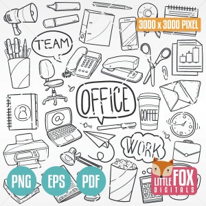 OFFICE, doodle vector icons. Work Items Objects Doodle Icons Clipart. Artwork Hand Drawn Coloring Line Art Design Scrapbooking Illustration.