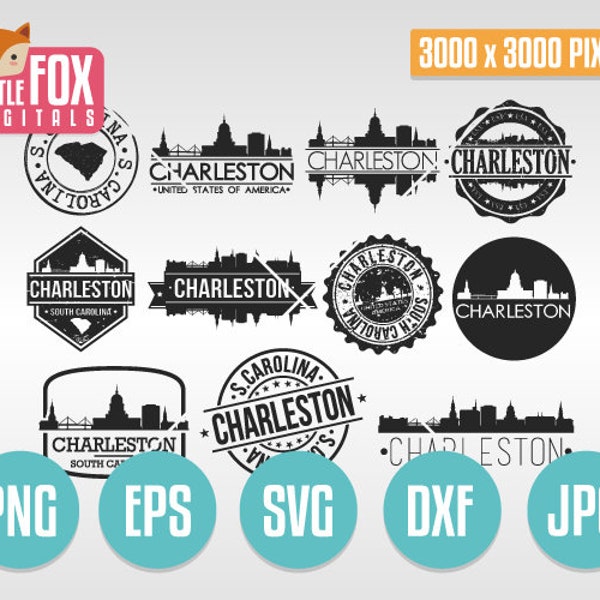 SVG CHARLESTON Stamps. Svg Cut File South Carolina. Svg Skyline SC. Silhouette svg Charleston. Clip art Logo Vector Icon Logo Design Post.