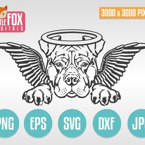 Ange PITBULL SVG. Halo pour chien avec ailes d'ange. Pit-bull chiot silhouette paradisiaque. Perdez un ami, chien, silhouette, coupé, race pit-bull.
