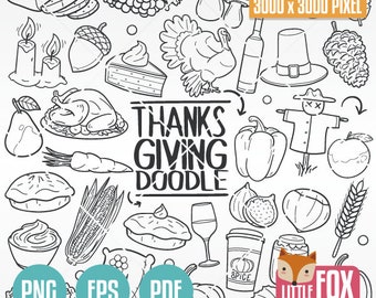 Thanksgiving Doodle Icon Vector Set Hand Drawn Symbols (Digital Download)