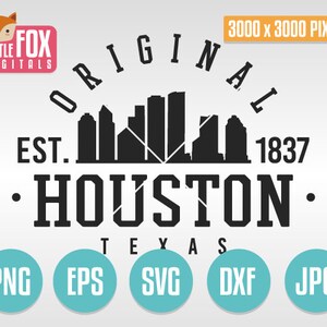 HOUSTON, Texas cut Silhouette Vector Skyline. City Landmark College Design Logo Cuttable Design. Houston University Silhouette Cameo Cricut.