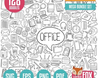 MEGA BUNDLE Office SVG Gekritzel Vektor-Icons. Illustration Clipart, Sammlungs-Set Hand gezeichnet Linie Kunst, Design Clip Art Färbung Skizze.