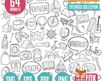 Wanderlust SVG Doodle Icons: Travel Clipart Set (Digital Download)