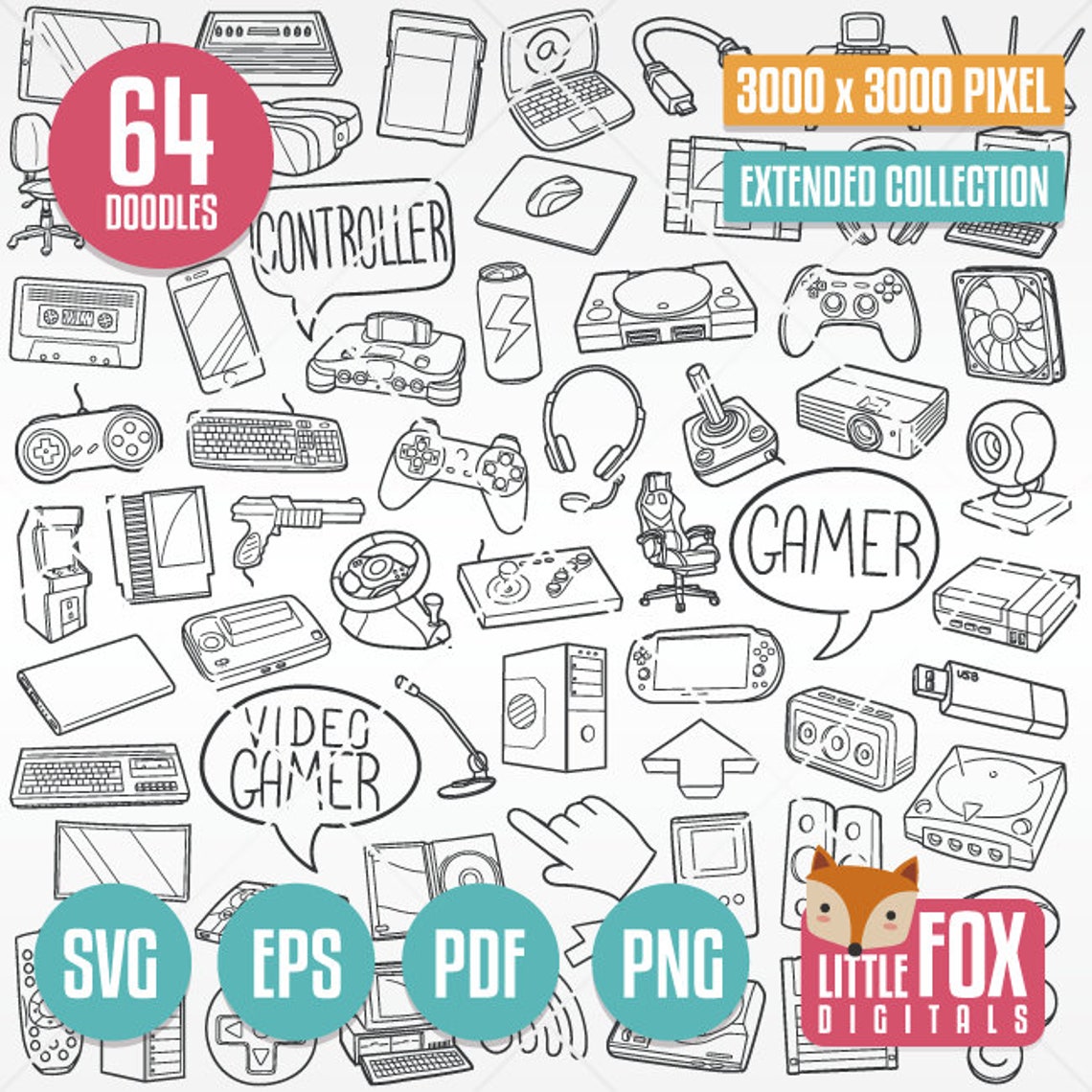 GAMER SVG Doodle Vector Icons. Computer Video Game Doodle | Etsy