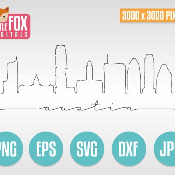 SVG Skyline AUSTIN TEXAS. Skyline City Doodle Line. Austin Tx Linear Minimalistic Silhouette. Austin Sketch Design Silhouette Vector.