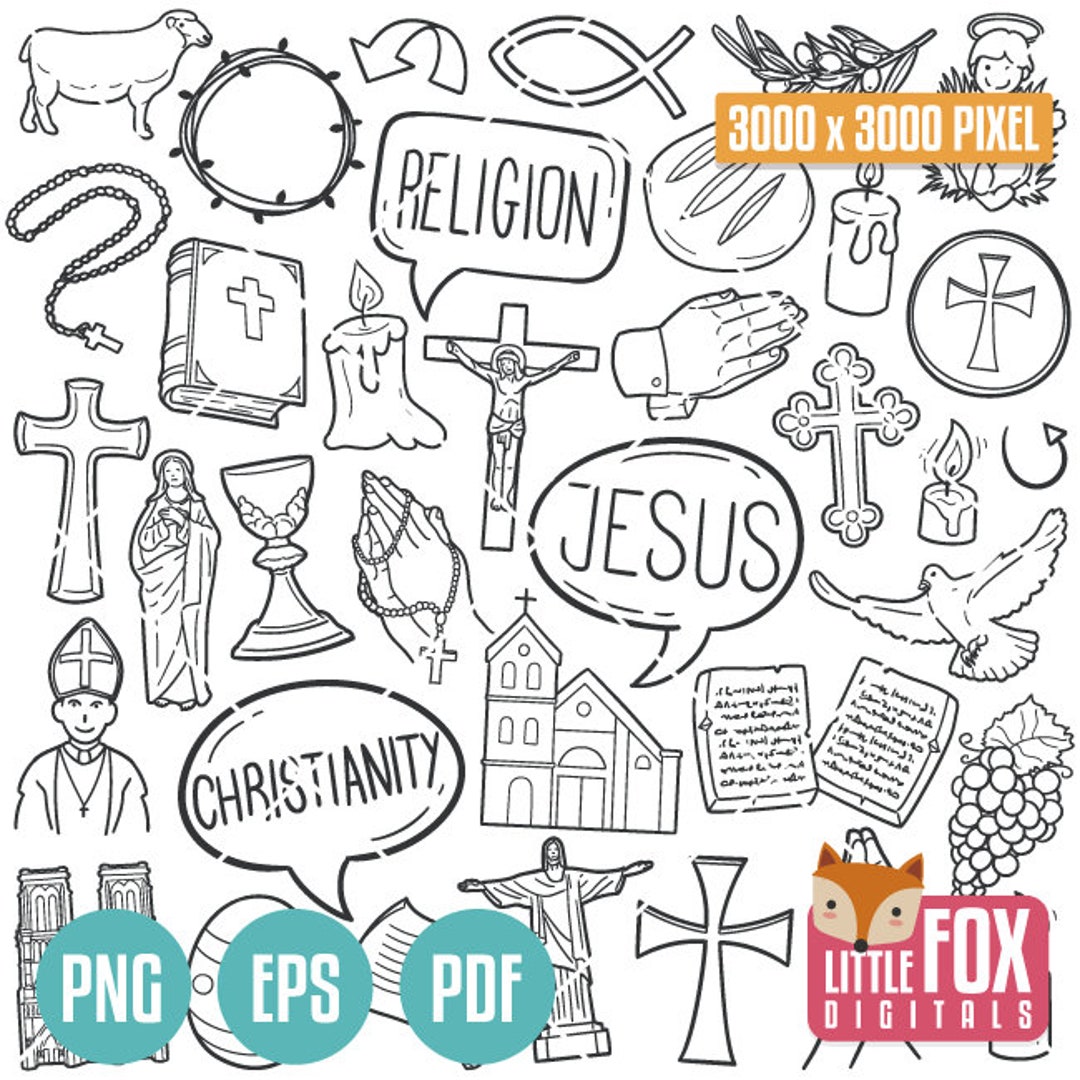 CHRISTIAN RELIGION Doodle Vector Icons. Christianity Cross Pray Clipart.  Jesus Set Illustration Artwork Stamp. Design Hand Drawn Sketch. - Etsy