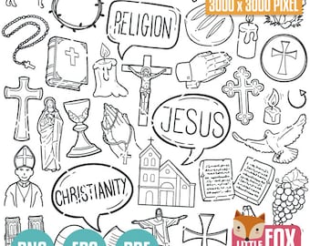 Christian doodle icon set, kruis, bid, Jezus (png, eps, pdf)