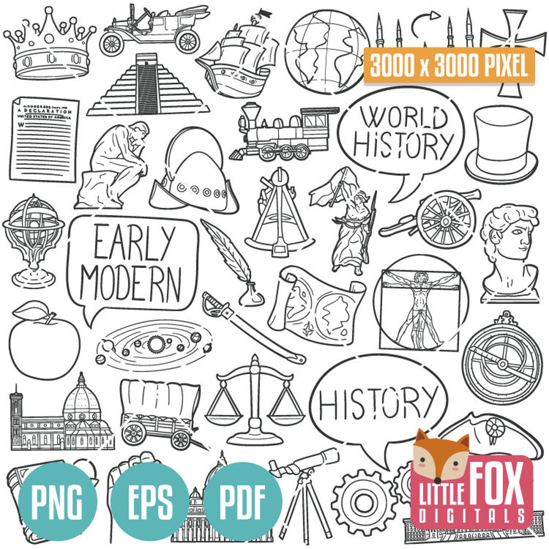 early-modern-history-doodle-icon-vectors-subject-school-historical