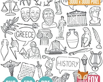 古代ギリシャの歴史、落書きアイコンベクター。古代ギリシャデザインの