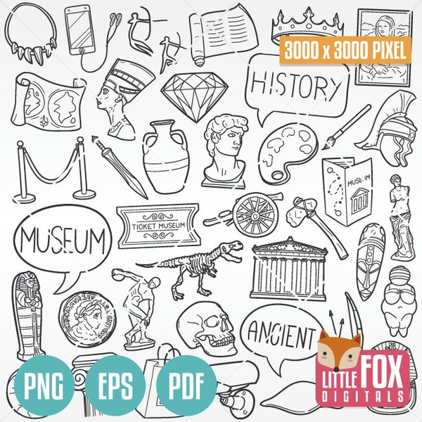 HISTORY MUSEUM, Doodle icon vectors. Museum Day Historical Design Doodle Icons Clipart. Hand Drawn Line Art Design Clip Art Coloring Sketch.