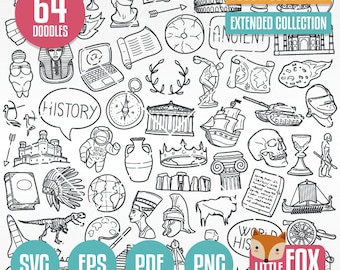 HISTORY, SVG Doodle icon vectors. Subject School Historical Doodle Icons Clipart. World History Hand Drawn Line Design Clip Coloring Sketch.