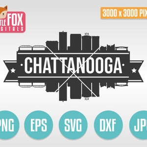 SVG VECTOR CHATTANOOGA Tennessee, Verenigde Staten. Knipbestand Skyline City. Chattanooga silhouet clipart. Digitaal illustratieplakboek. Snijdbaar bestand.