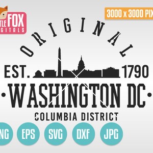 WASHINGTON DC, coupe Silhouette Vector Skyline. City Landmark College Design Logo Design Découpable. Silhouette universitaire. Coupez Cameo Cricut.